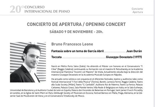 Estrea de J. Durn no Auditorio de Las Rozas (Madrid) polo pianista Bruno Francesco Leone